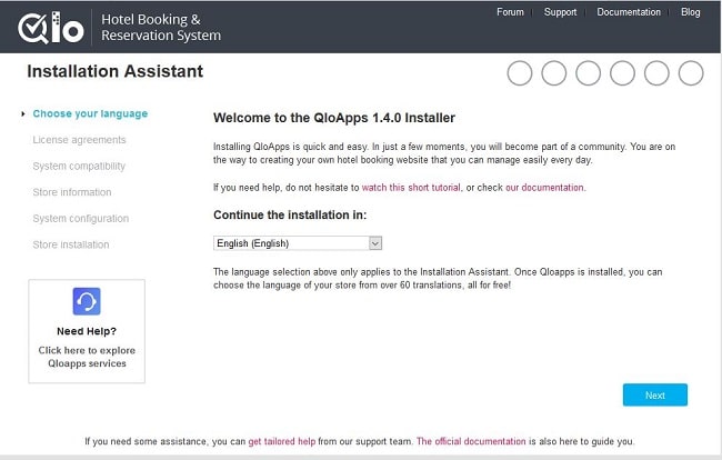 Qloapps installation page 1