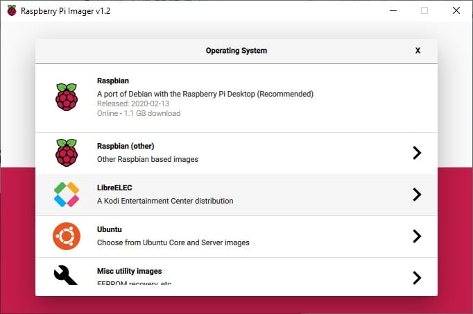 RPI Imager select OS