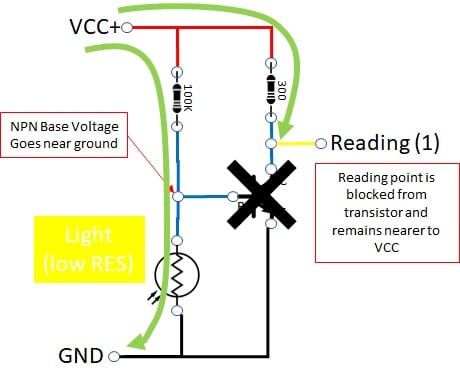 photoresistor circuit on light