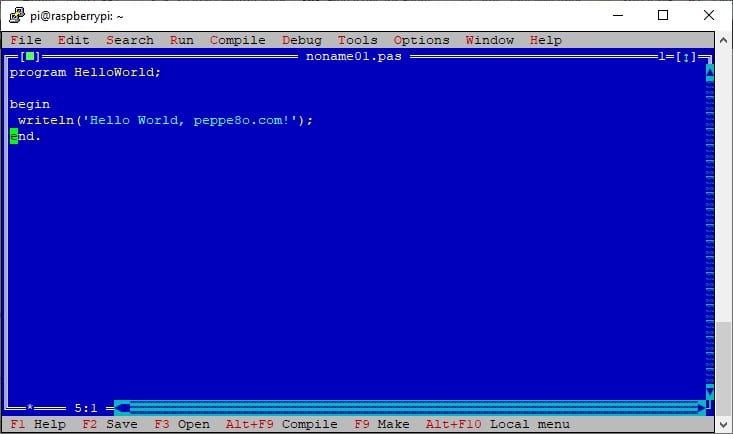Raspberry PI Free Pascal IDE New hello world