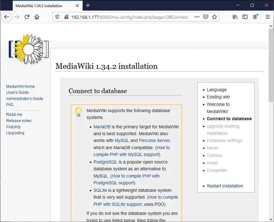 Raspberry PI Mediawiki database connection