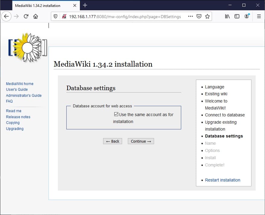Raspberry PI Mediawiki web user configuration