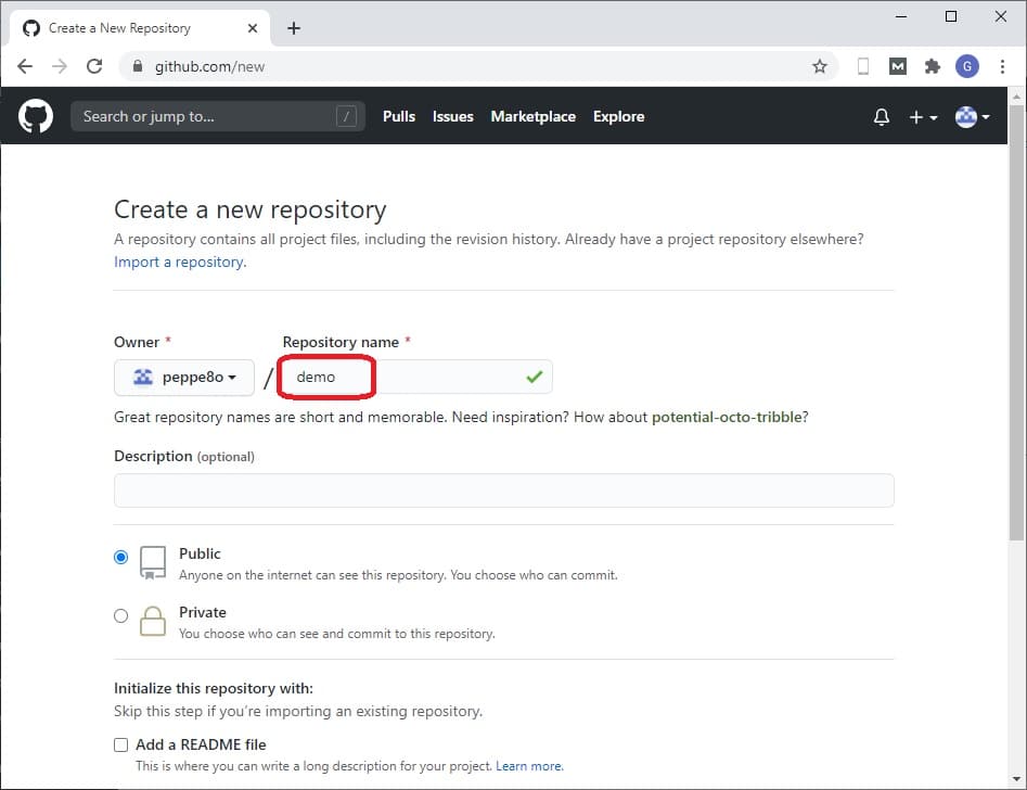 GitHub create new Repository