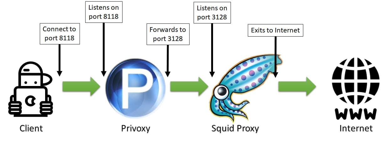 Proxy chain Privoxy Squid
