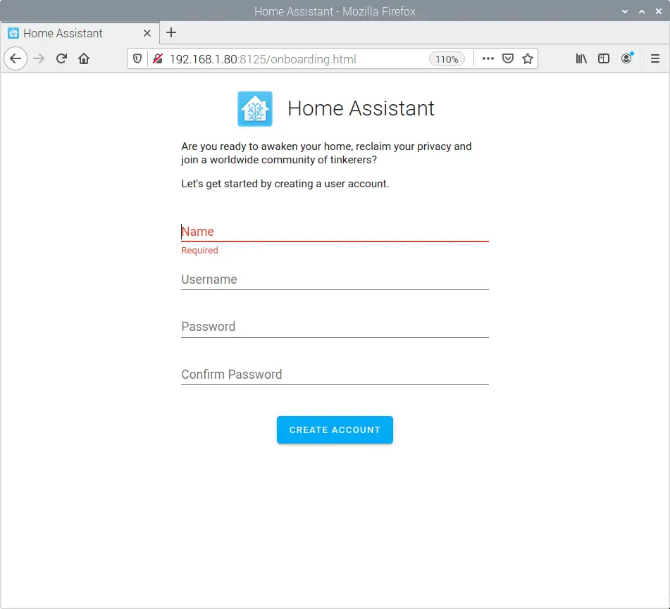 home-assistant first access new user