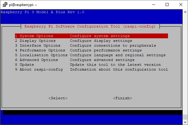 raspi-config home pi3 model A+