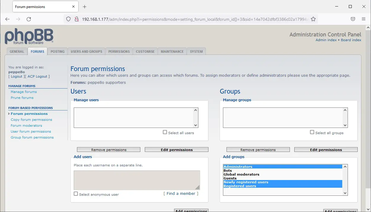 phpBB ACP Forums permissions
