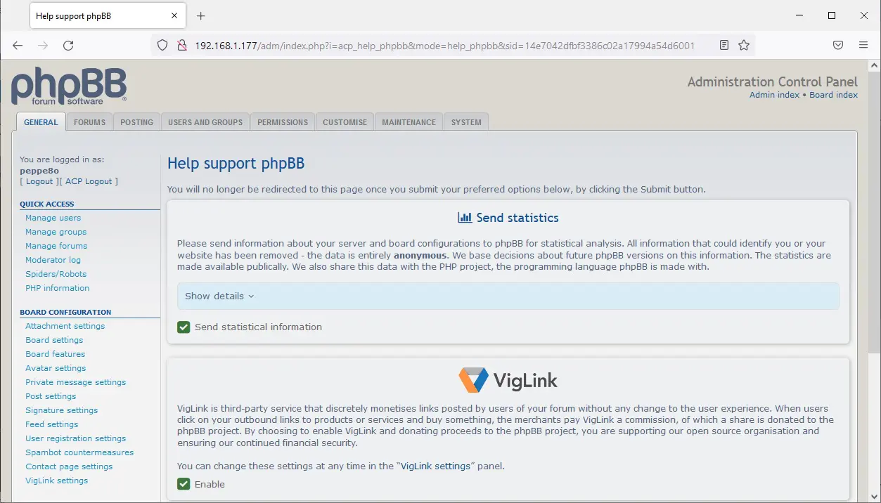 phpBB ACP General tab
