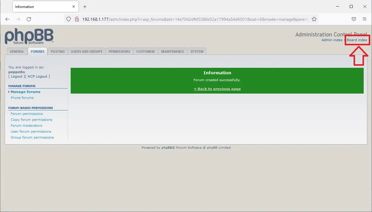 phpBB ACP board index link