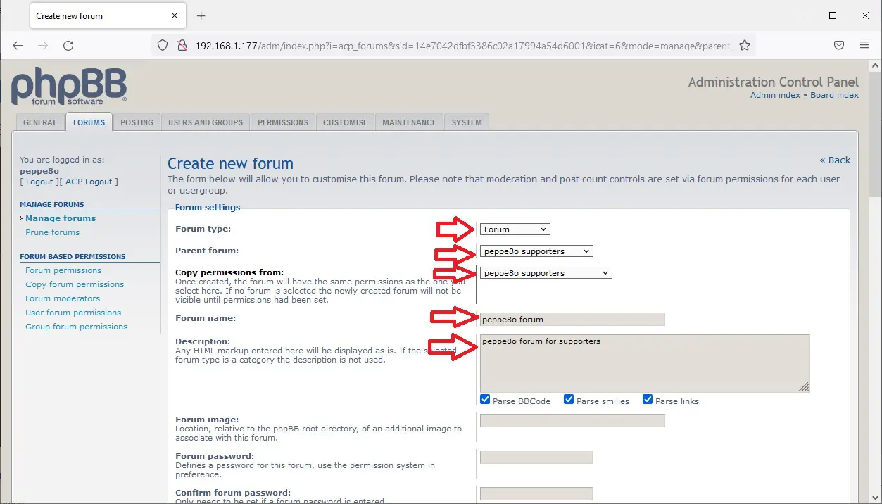 phpBB ACP new child forum
