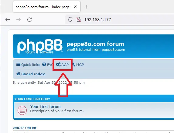 phpBB home ACP link