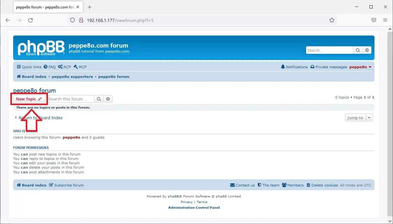 phpBB home with new topic enabled