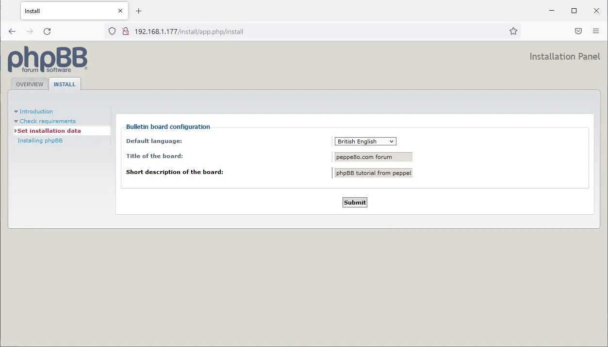 phpBB install title config