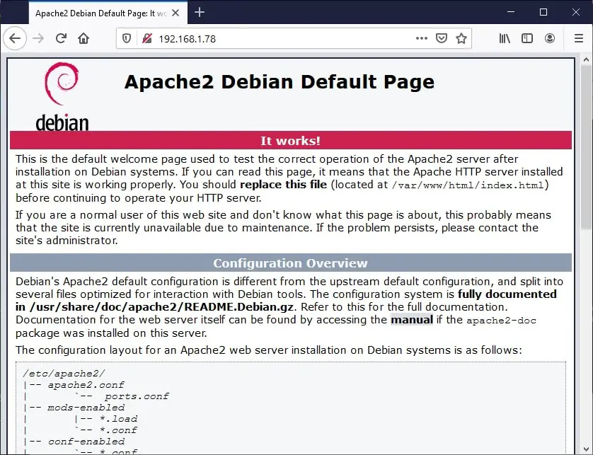raspberry pi zero w apache default page