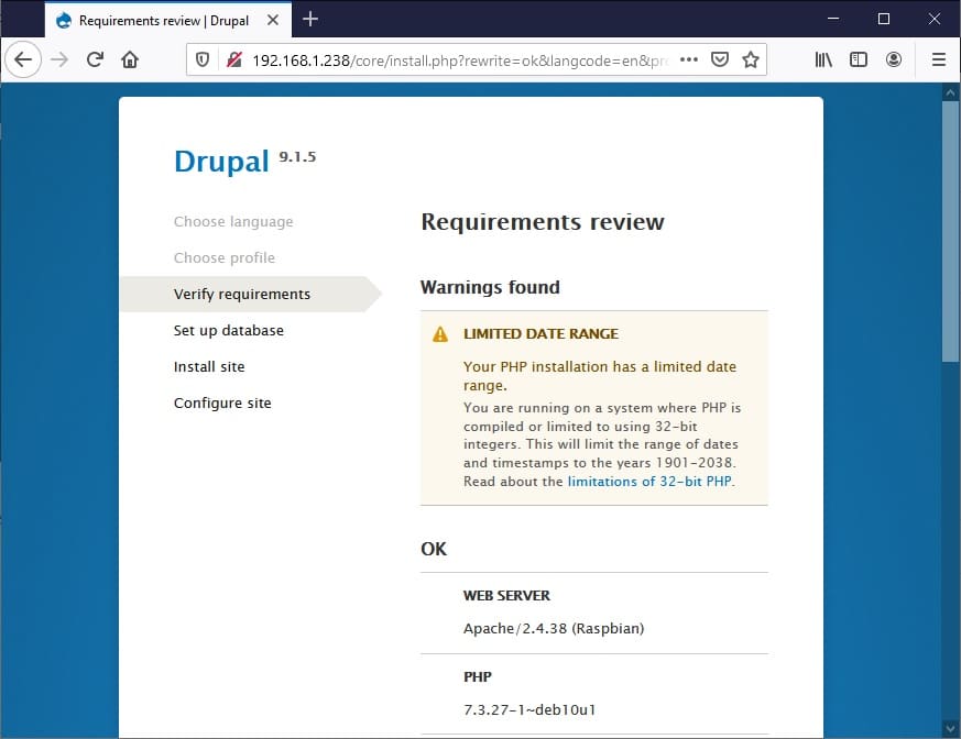 Raspberry PI Drupal install - 03 requirements check