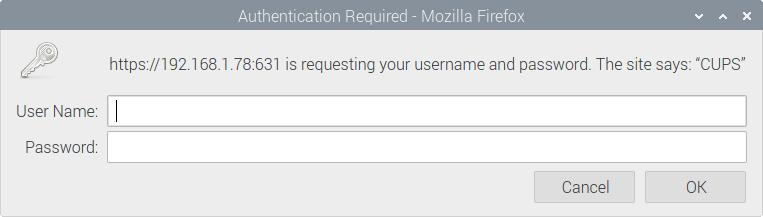 Raspberry PI CUPS Administration auth