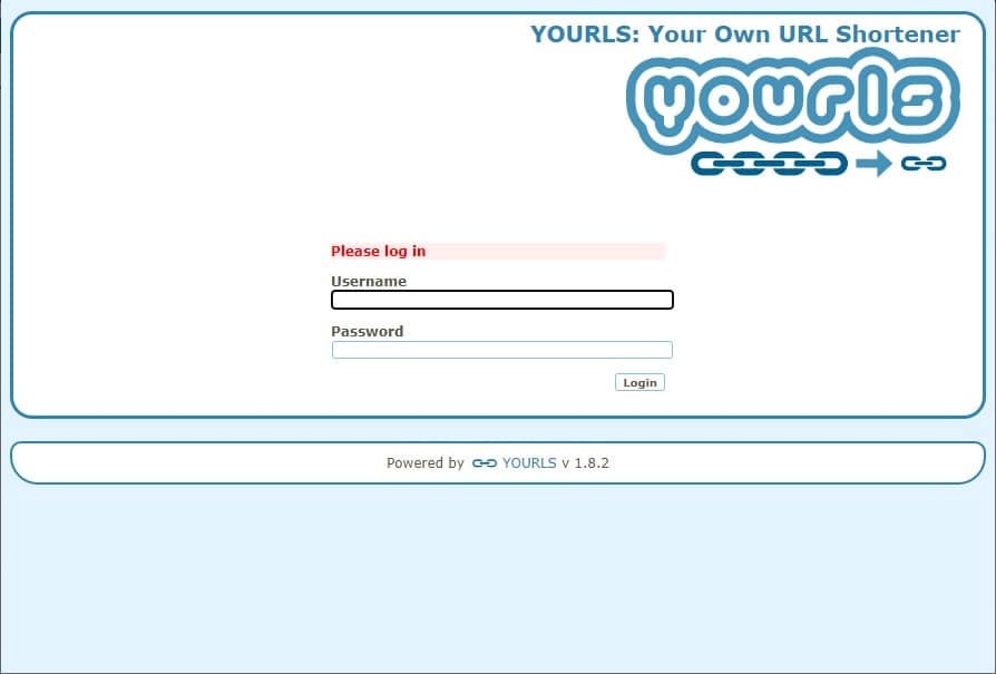 raspberry pi yourls admin login