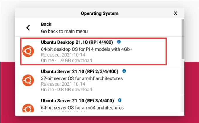 Raspberry PI Imager Ubuntu > Ubuntu Desktop