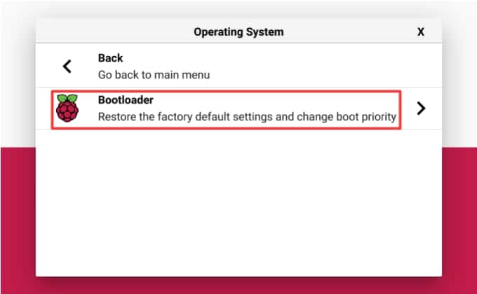 Raspberry PI Imager misc utility images > Bootloader