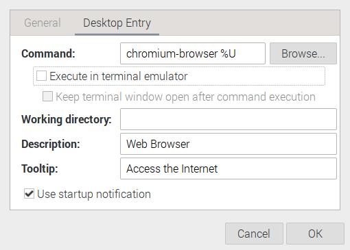 Chromium properties Desktop Entry
