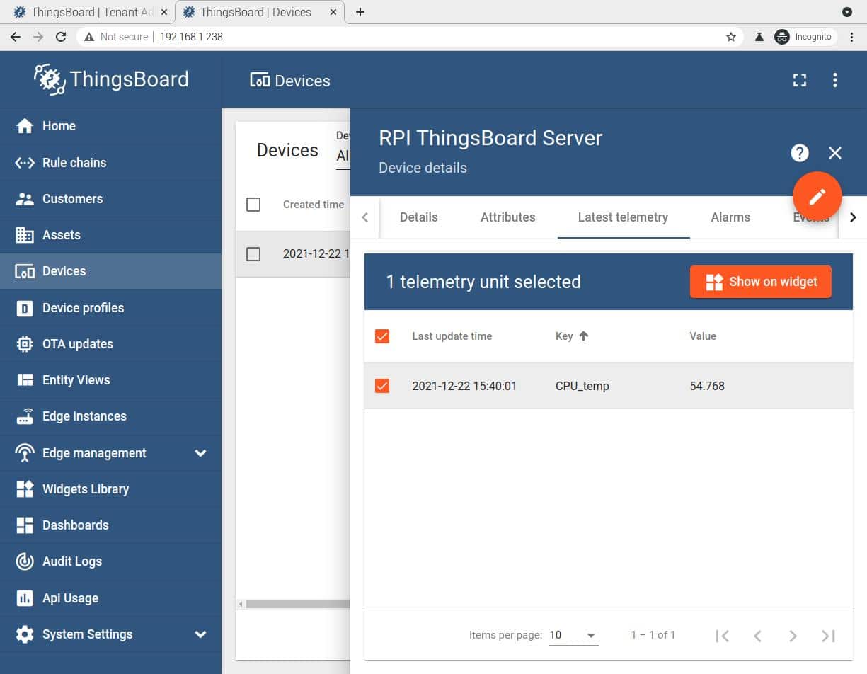 thingsboard Raspberry PI CPU temp click telemetry