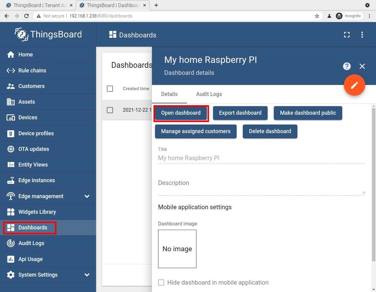 thingsboard Raspberry PI CPU temp open dashboard