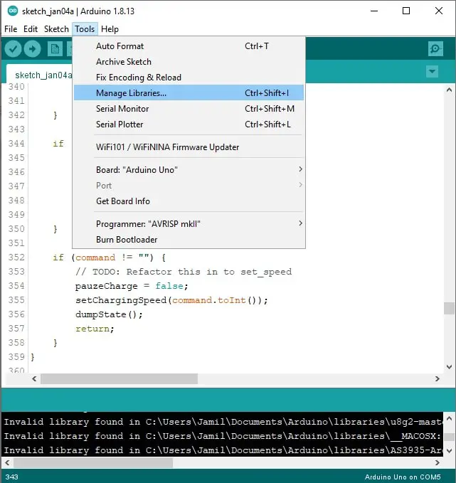 Arduino IDE tools manage libraries
