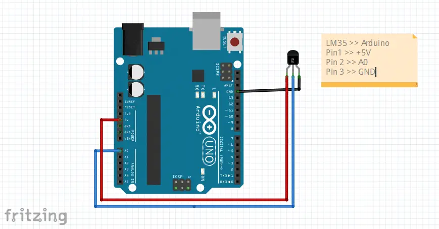 Arduino uno LM35 wiring diagram