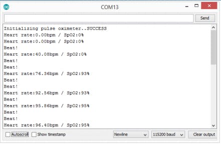 max30100 arduino Serial monitor output