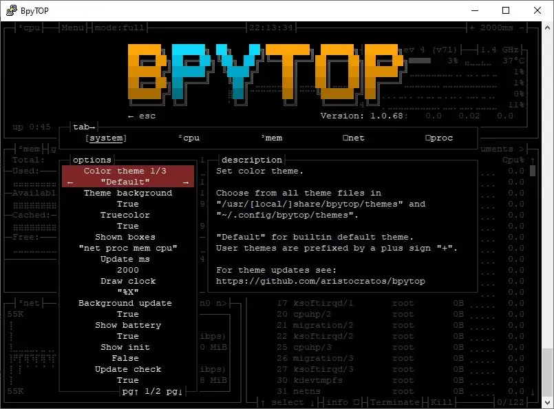 bpytop options