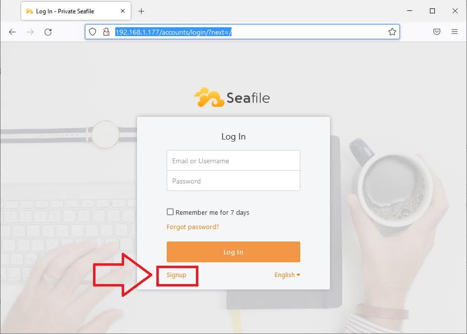 Seafile login page new registations allowed