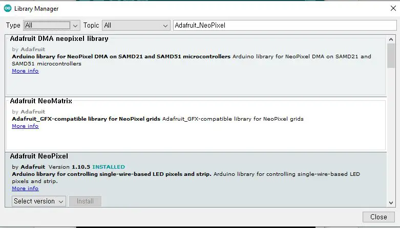 Arduino IDE add Adafruit Neopixel Library