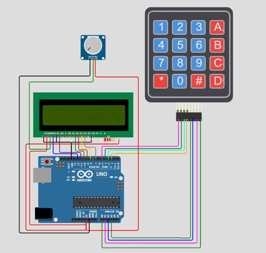 Wiring diagram of calculator with character LCD