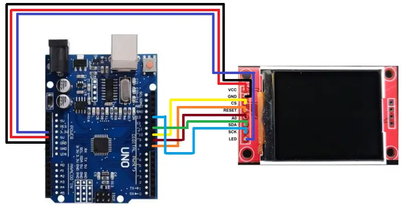 Wiring diagram of TFT LCD with Arduino Uno