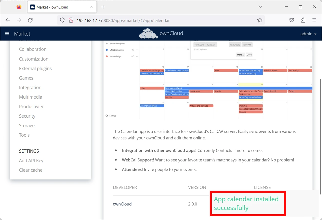 owncloud-raspberry-pi-12-calendar-install-successfull