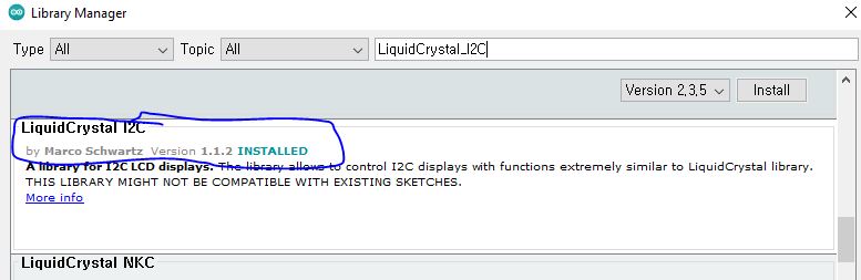 Library I2C LCD from the library manager