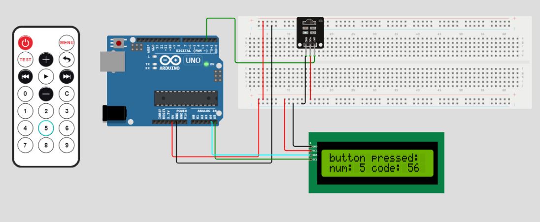 Remote control simulation button 5 pressed with Arduino Uno 