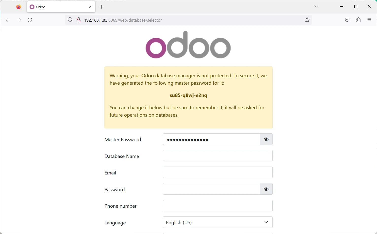 odoo-raspberry-pi-install-credentials-page