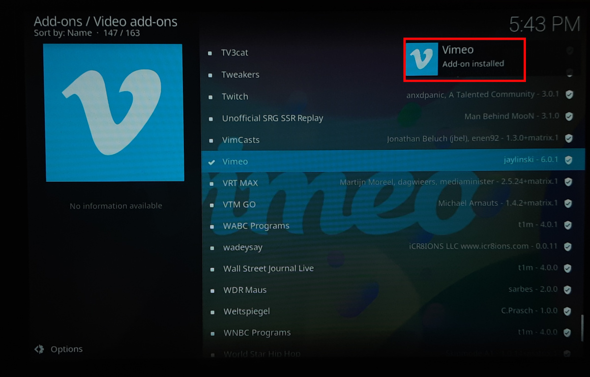 libreelec-vimeo-installed