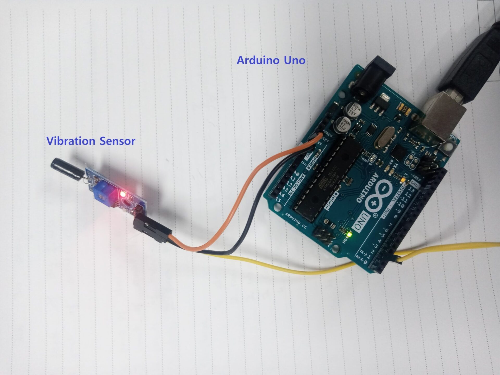 Vibration switch with Arduino Uno: SW-18015P PINs, Interfacing, and Code