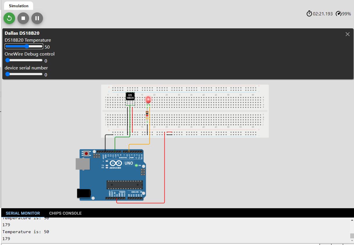 Result for temperature 50 degrees DS18B20 Temperature sensor with arduino