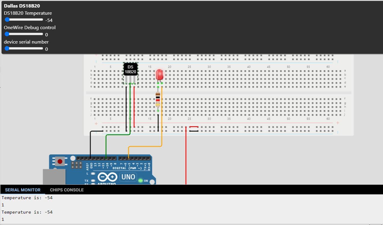 Result for temperature -54 degrees DS18B20 Temperature sensor with arduino