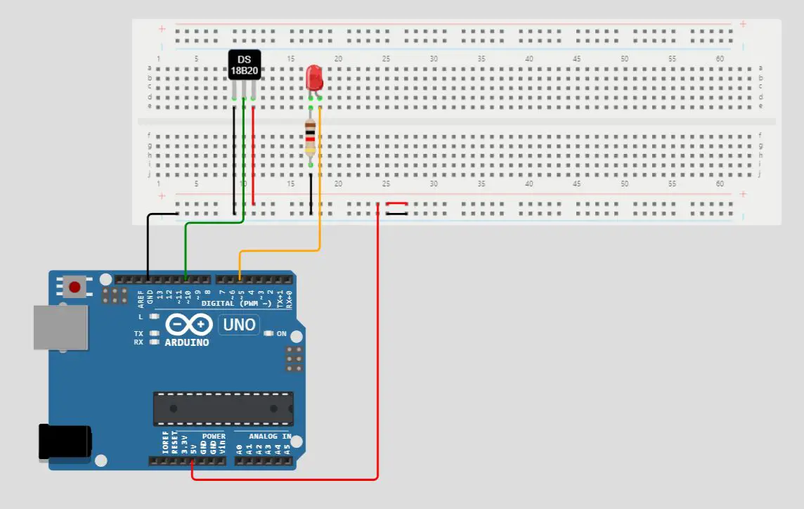 Wiring diagram DS18B20 Temperature sensor with arduino and other components