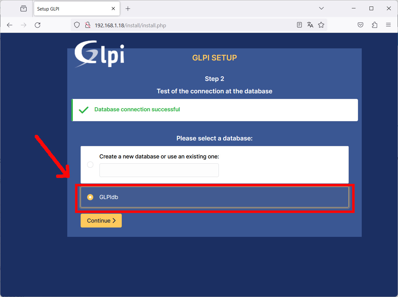 glpi-raspberry-pi-install-wizard-06-database-selection