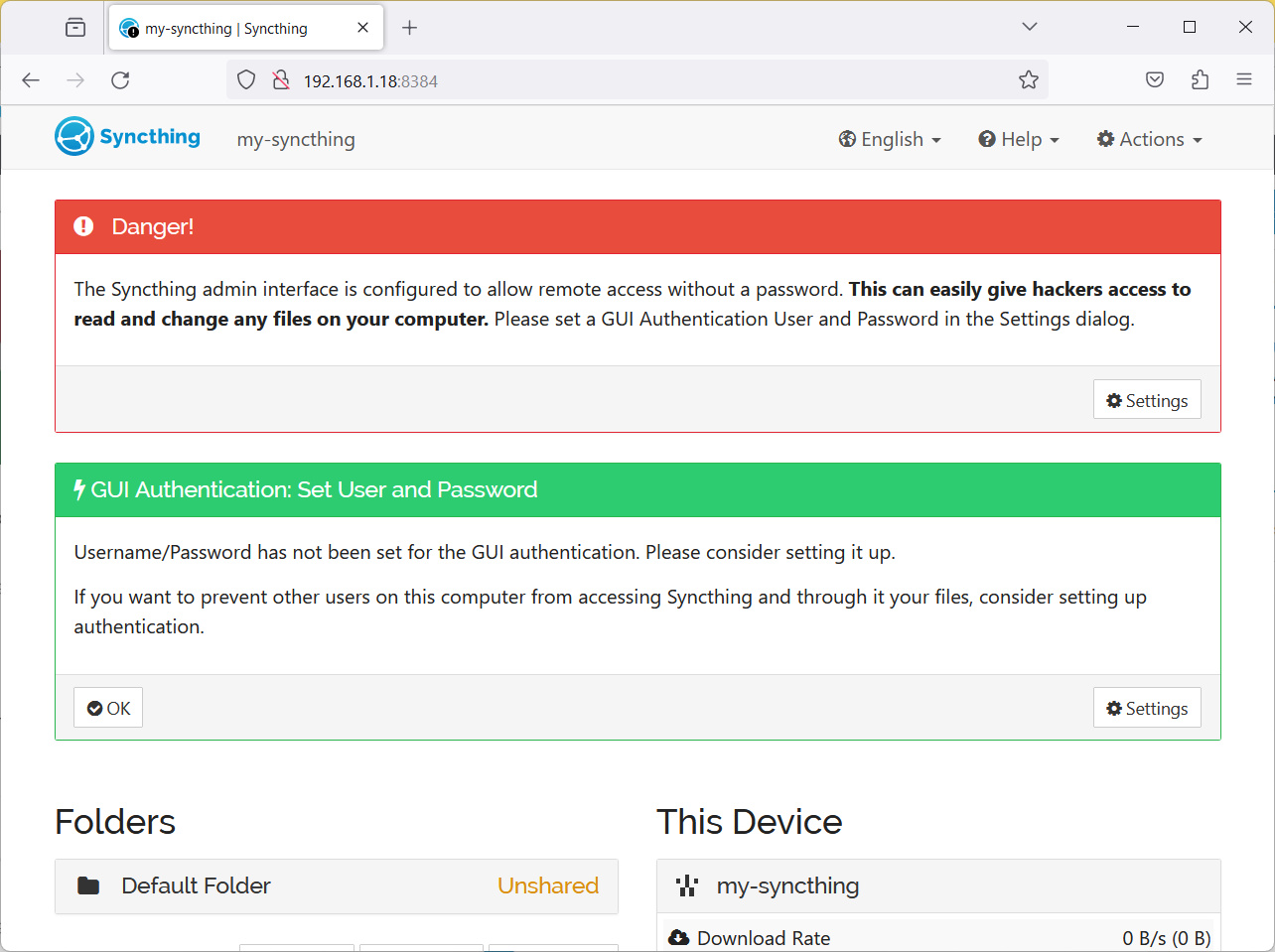 syncthing-raspberry-pi-password-warning