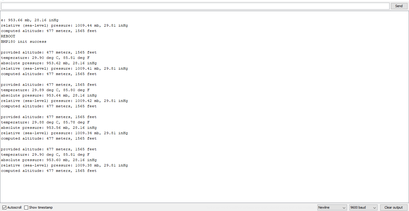 Serial Monitor Output of the BMP180 sensor