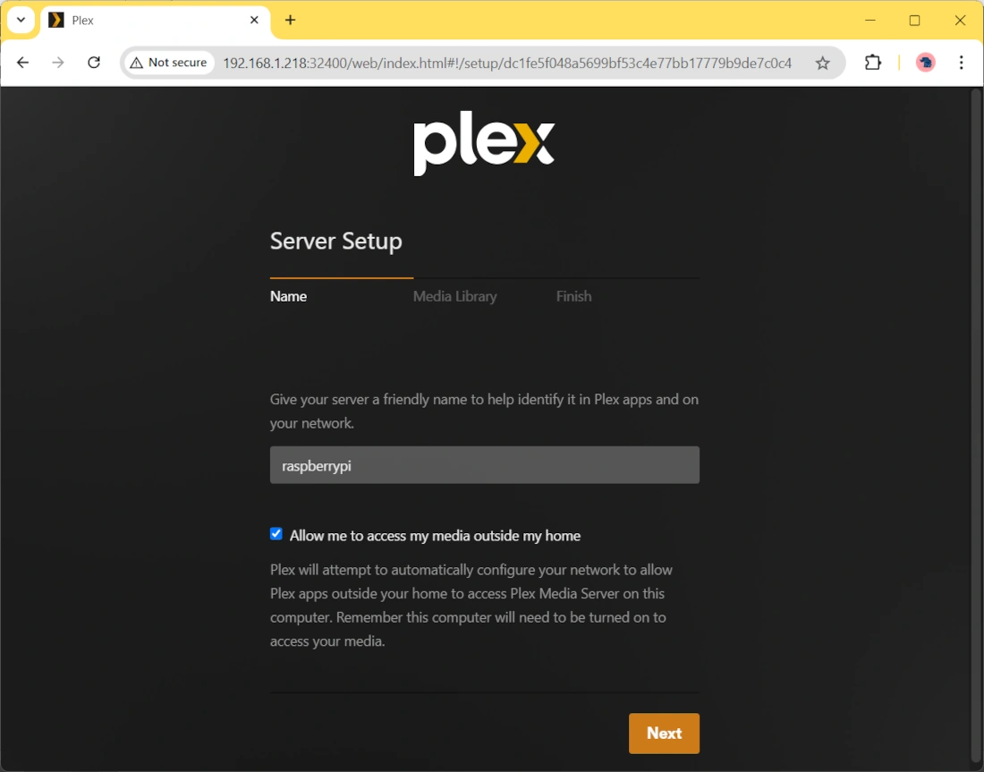 plex-raspberry-pi-media-server-setup-page