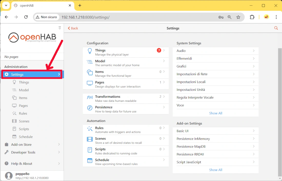 openhab-settings-page