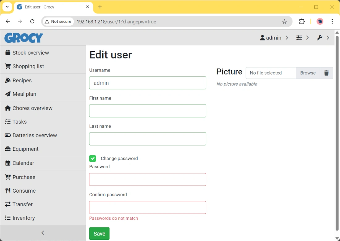grocy-raspberry-pi-change-password
