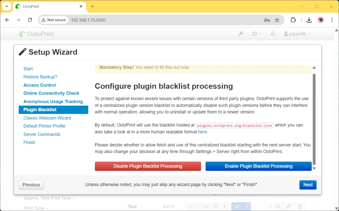 octoprint-raspberry-pi-wizard-06-plugin-blacklist